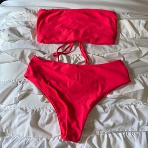 pink strapless bikini set